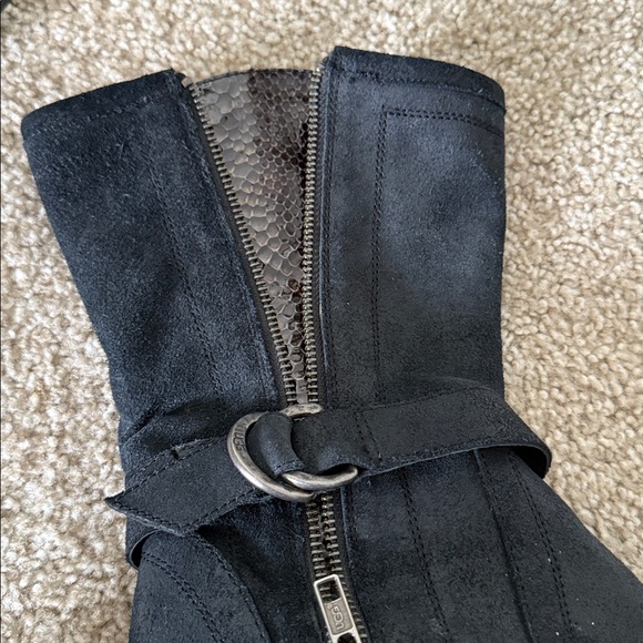 UGG Black Waterproof Moto Boots with Buckle Detail & Snakeskin Accent Size 6 - Picture 9 of 11
